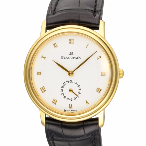 VILLERET 4795 YELLOW GOLD AND BLACK LEATHER STRAP 34MM