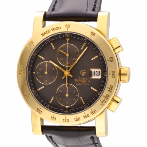 GP 7000 YELLOW GOLD AND BLACK LEATHER STRAP 39 MM