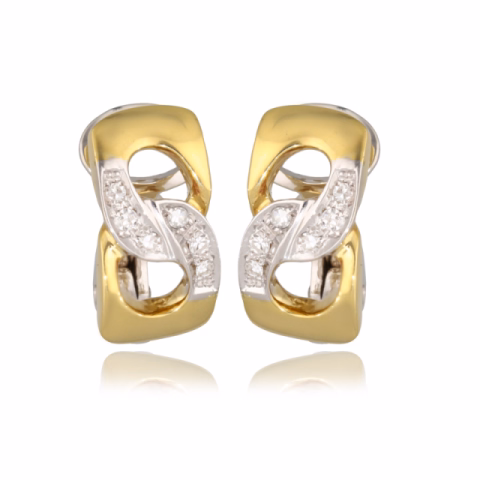 EARRINGS YELLOW GOLD AND WHITE GOLD  0.15 CT 7.70 GR