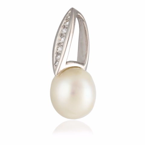 PENDANT WHITE GOLD 18KT DIAMONDS 0.15ct PEARL 2.9GR