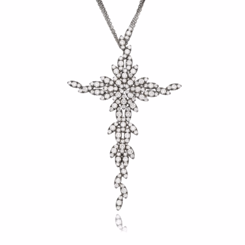 NECKLACE PENDANT CROSS WHITE GOLD 18KT DIAMONDS 3.5ct WEIGHT 22.8GR