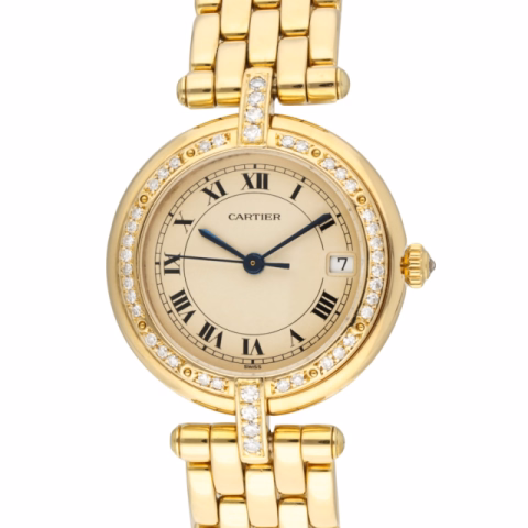 PANTHERÈE VENDÔME 8396 YELLOW GOLD DIAMONDS BEZEL YEAR 1980 QUARTZ 27MM