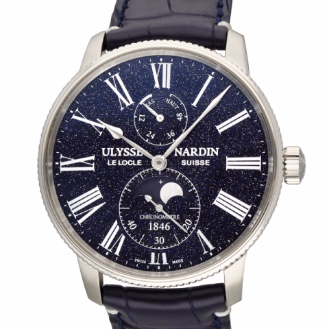 MARINE TORPILLEUR MOONPHASE AVENTURINE BLUE DIAL 1193-310LE-3A-AVE STAINLESS STEEL 42MM FULL SET 2024