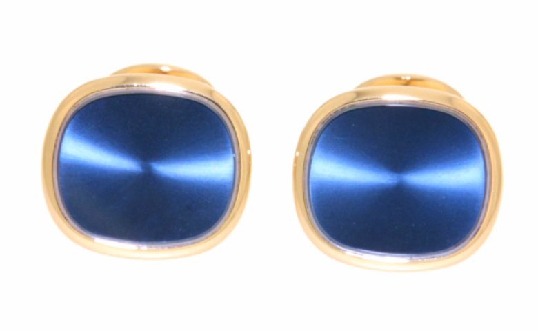 ELLIPSE CUFFLINKS YELLOW GOLD 18KT BLUE ENAMEL
