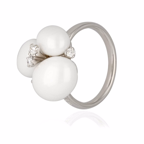 RING POMELLATO IN WHITE GOLD 18KT WHITE CERAMIC / DIAMONDS 0.13ct SIZE 12 / 52