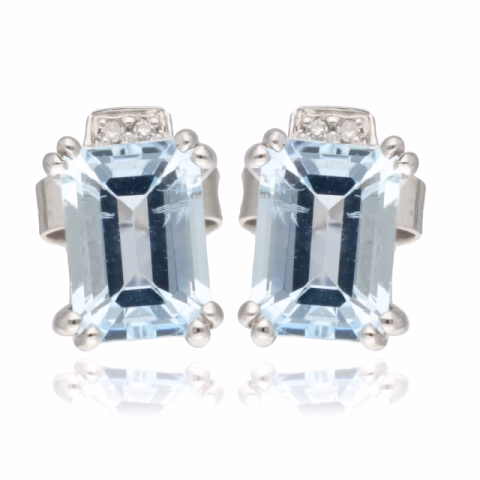 EARRING WHITE GOLD 18KT AQUAMARINE 2.12ct DIAMONDS 0.12ct WEIGHT 2GR 