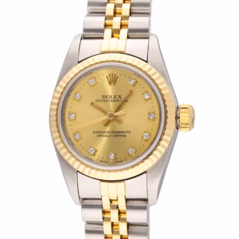 OYSTER PERPETUAL 67193 STAINLESS STEEL DIAL GOLD AND DIAMONDS 26 MM