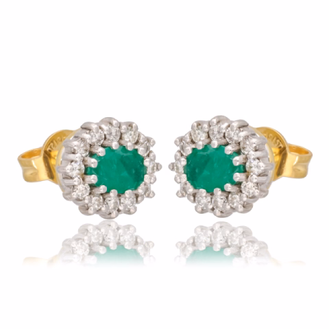 CHRIST EARRINGS EMERALDS 1CT DIAMONDS 0.12 CT YELLOW GOLD AND WHITE GOLD  10MMX8.70MM