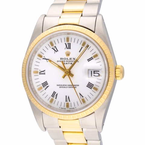 DATE 15223 STAINLESS STEEL AND YELLOW GOLD DIAL WHITE 34 MM 