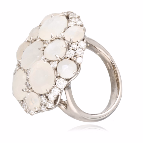 RING WHITE GOLD 18KT DIAMONDS 1ct MOONSTONE 12ct WEIGHT 14.6GR SIZE 15 / 55