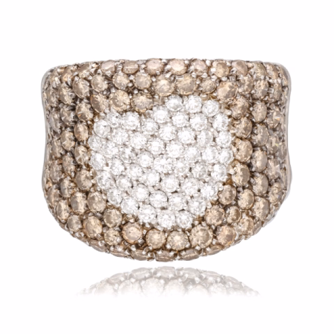 RING WITH HEART WHITE GOLD BROWN DIAMONDS 3.65 CT WHITE DIAMONDS 0.50 CT 18.25 GR  N° 55