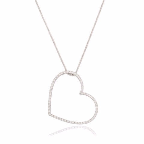 LARGE HEART NECKLACE WHITE GOLD DIAMONDS 0.60CT WEIGHT 10.55 GR LENGTH 41 CM