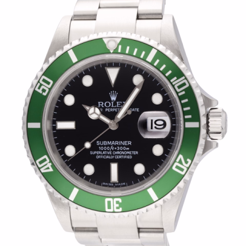 SUBMARINER 16610 STAINLESS STEEL BLACK DIAL GREEN BEZEL 40MM FULL SET YEAR 2006